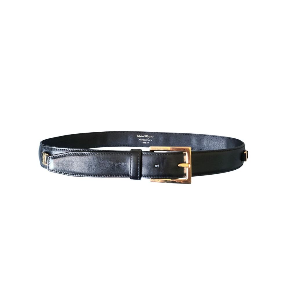 Salvatore Ferragamo Vintage Black Leather Vara Bow Waist Belt Gold Hardware 75